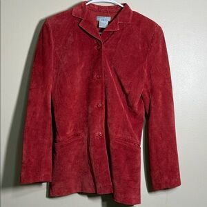 August Silk Logic Shirt Jacket Women's Size 4 Red Leather Suede Button Front